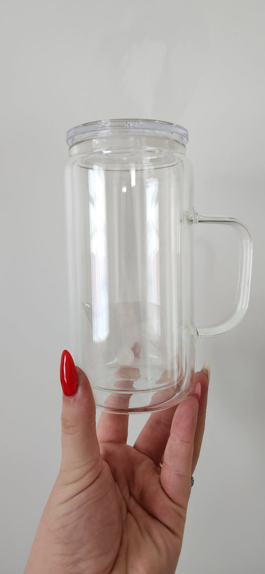 16oz Glass Handle Snowglobe Tumbler
