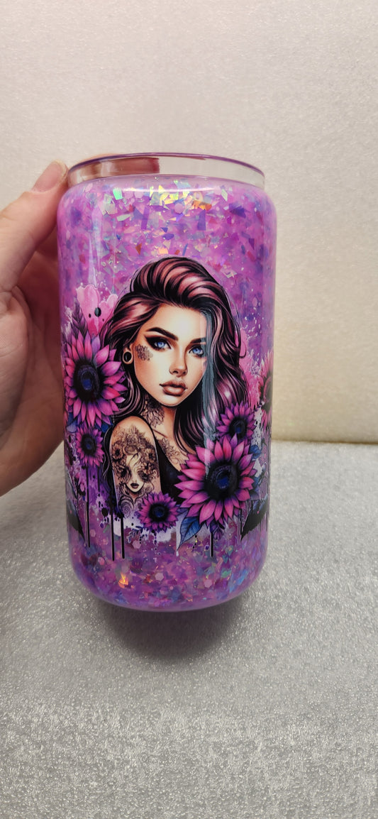 Purple Glass Tattoo Girl Snowglobe 16oz