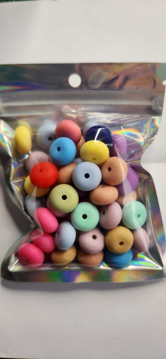 12mm Abacus silicone beads 50pk mixed